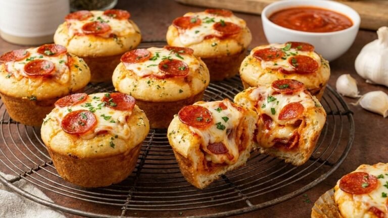 Garlic Butter Pepperoni Pizza Muffins (Easy & Cheesy!)