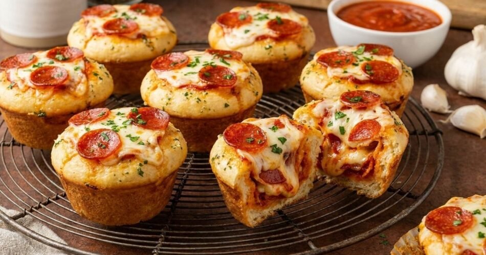 Garlic Butter Pepperoni Pizza Muffins