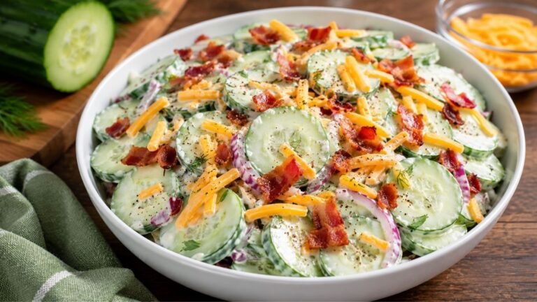 Creamy Cucumber Salad with Bacon and Cheddar (So Good!)