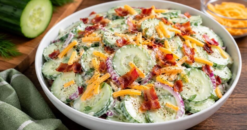 Creamy Cucumber Salad with Bacon and Cheddar