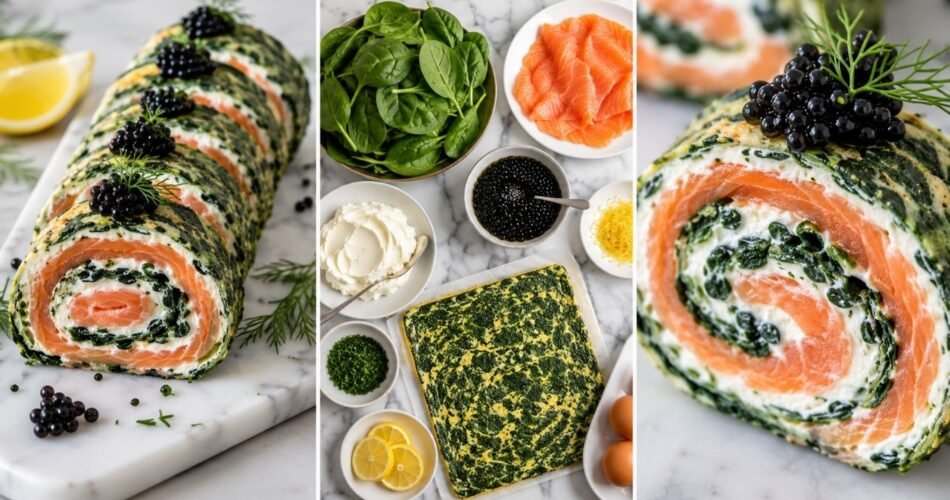 spinach salmon roulade with caviar
